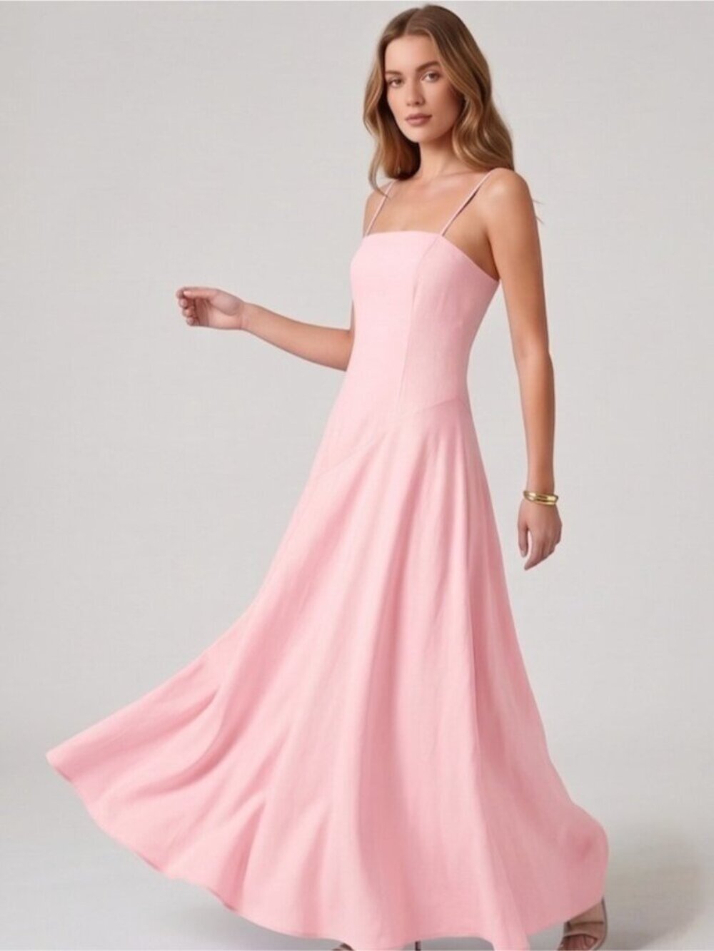 Reformation Style Linen-Blend Strappy Maxi Dress Pink - Picture 5 of 7